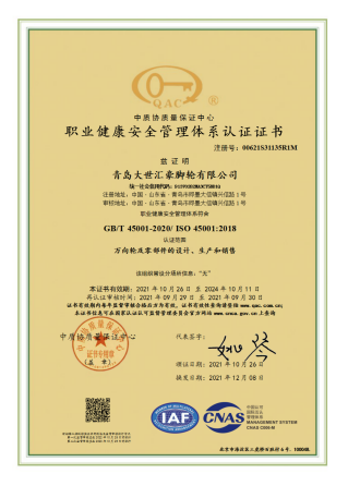 大世汇豪职业健康管理体系证书